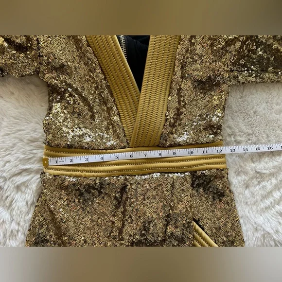 Zhivago Eye of Horus Gold Sequin Should Pads Dress Size 4 - Picture 7 of 11